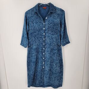 Soma Shirt Dress Womens XS Floral Pockets Button Up Short Sleeve Blue White